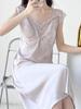 Women's Spaghetti Strap Mulberry Silk Nightgown with Built-in Bra - Chic Summer Dress & Pajamas