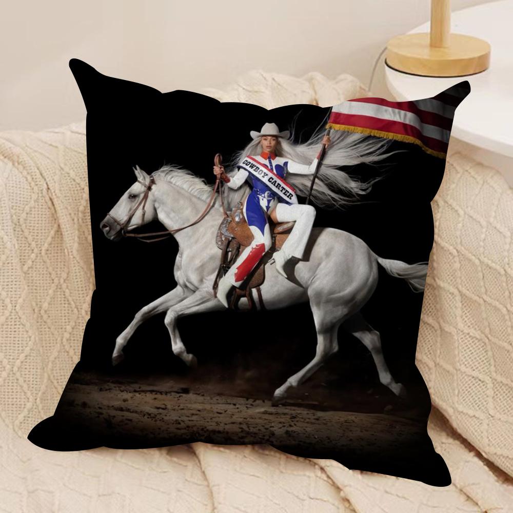 Singer B-Beyonce Cowboy Cushion Cover Soft Plush Double-Sided Printed Sofa Pillow Cushion Cover | Cozy All-Season Decor Gift
