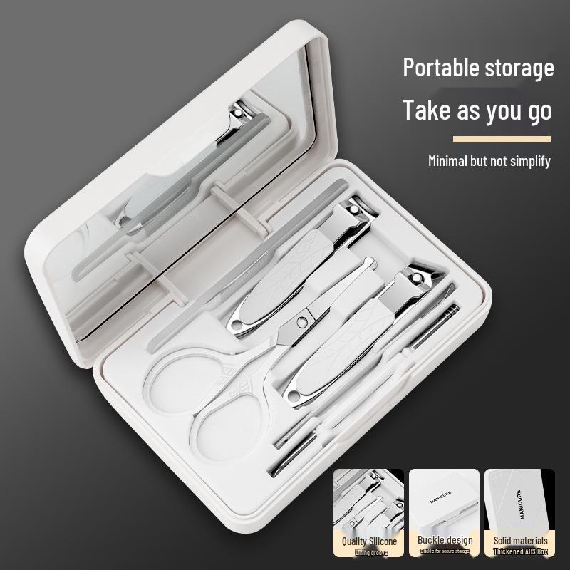 Stainless Steel Nail Clipper Set with Mirror, Ear Pick, and Nail File Manicure Tools