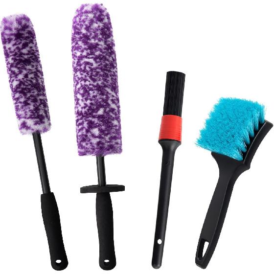 4 Pack Wheel Tire Cleaning Brush Kit Cars Motorcycles RVs Trucks Rim Hub Ultra Soft Microfiber No Spatter 360 Bendable Synthetic Woolies Wash