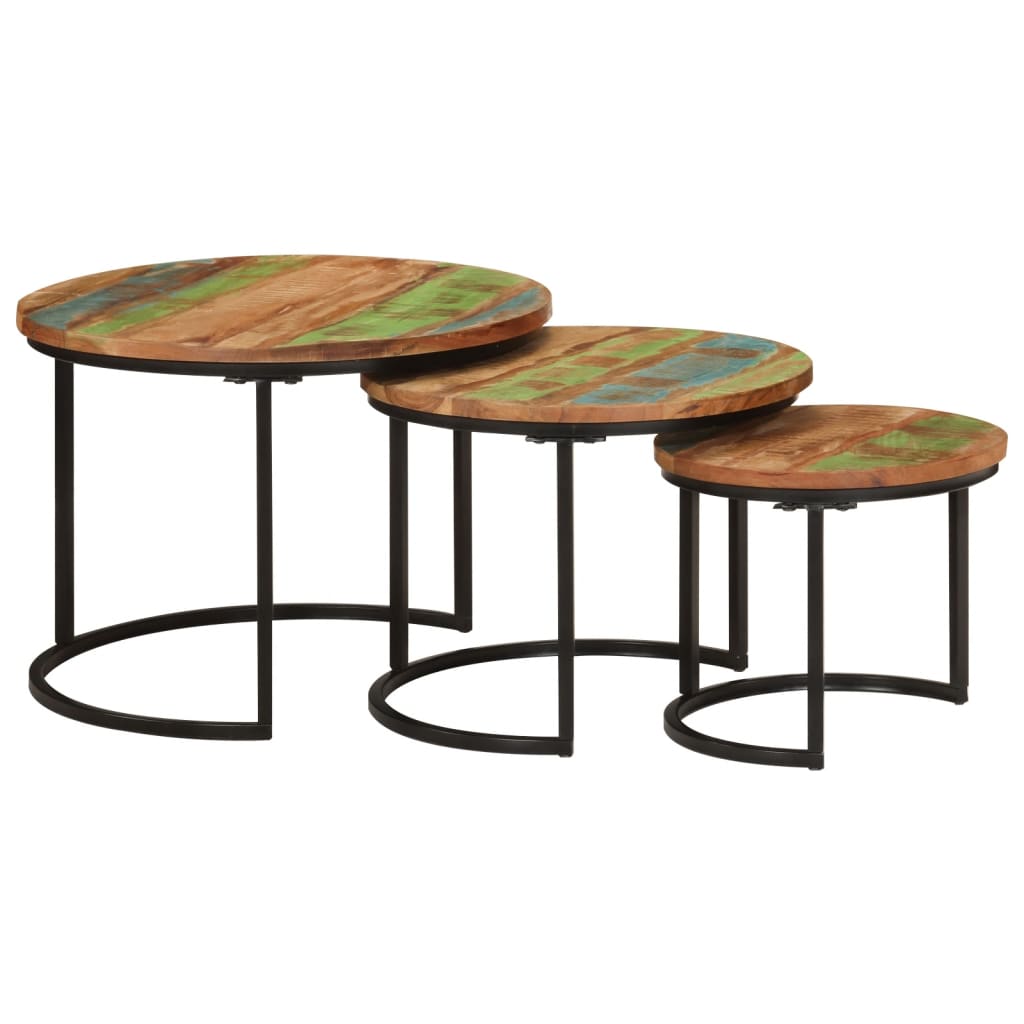  Slotted Tables, 3 Pcs., Solid Reclaimed Wood