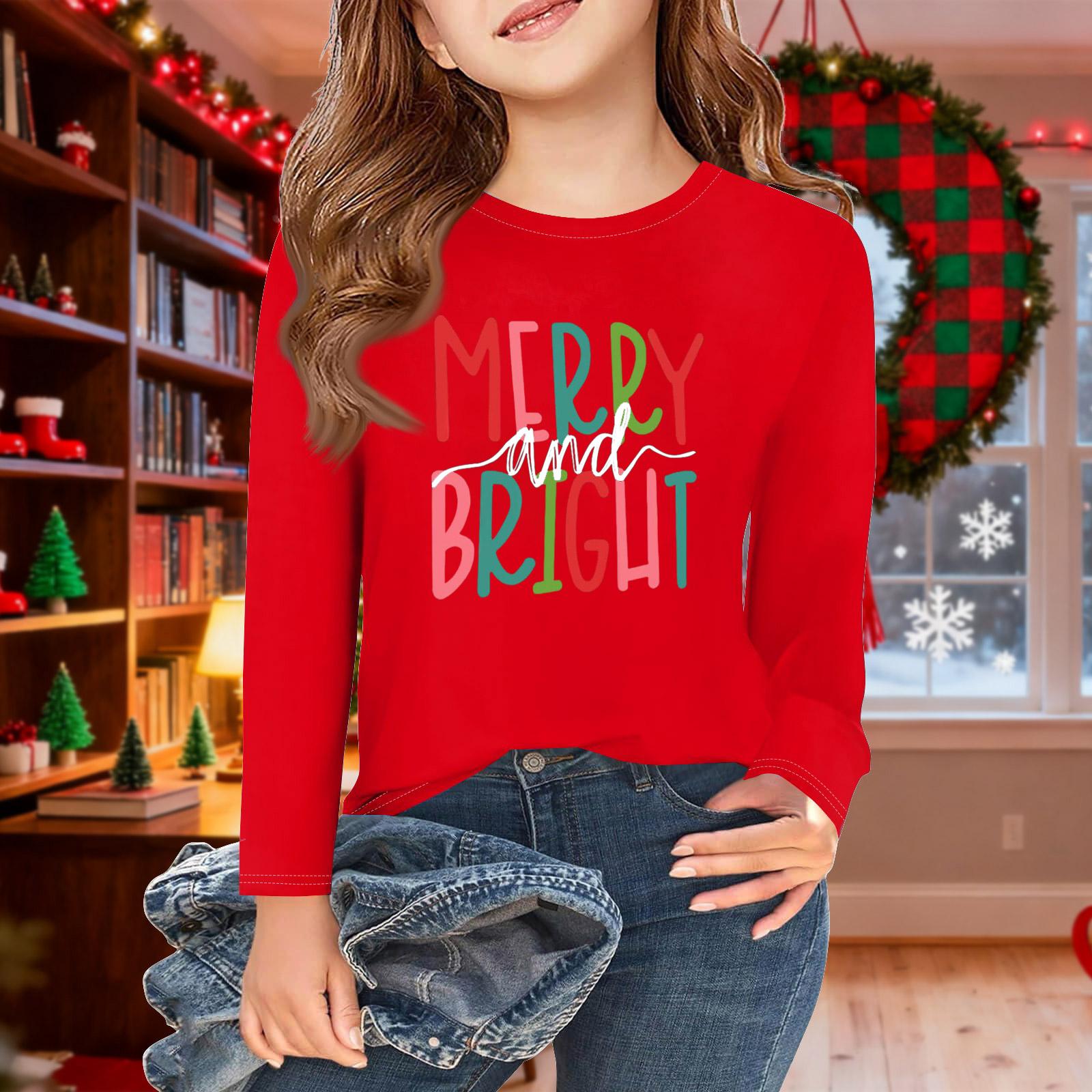 

Girls Long Sleeve Christmas Day T Shirts Kids Fall Tops Crewneck Basic Tees 2-11Y 160