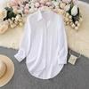 women's Plus Size Solid Color Point Collar Long Sleeve Curved Hem Loose Casual Shirt Blouse
