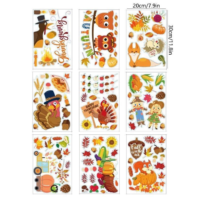 9 Sheet Fall Gnome Window Clings Autumn Turkey Pumpkin Glass Wall Sticker Thanksgiving Festival Party Home Decor top sale