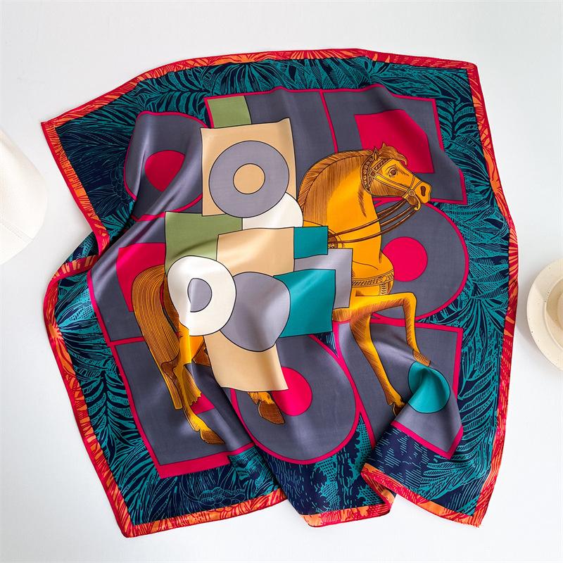 Summer new simple printing silk scarf simulation silk scarf 71cm small square scarf fashionable versatile professional scarf women