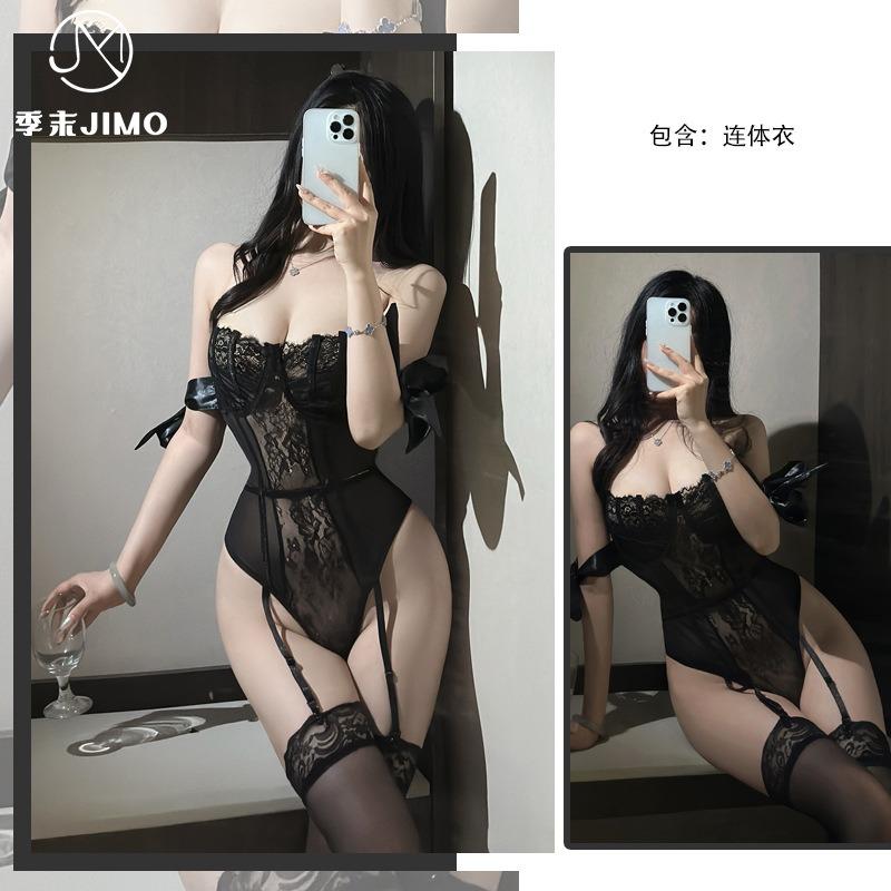 Sexy Underwear Extra Large Size Romantic Lace Tube Top Satin Strap Bow Sexy Perspective Onesie Women