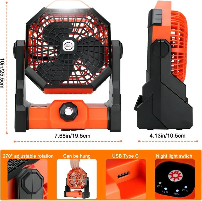 Usb Rechargeable Camping Fan With Light Hook - Portable Outdoor Tent Fan, Personal Desk Fan For Travel, Home, Emergency Use