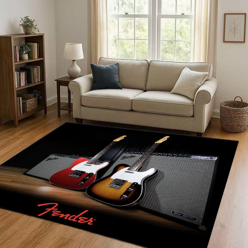 3D F Fender Guitar Musical Instrument Sign Living Room Non Slip Area Rug Carpet for Bedroom Sofa,Easy Clean Home Decor Doormat