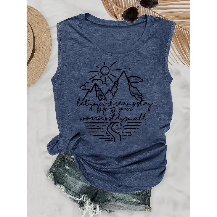 Elegant Vest for Women Sun Mountain Print Casual Loose Summer Vest Fashionable and Elegant Tops for Commuting, Vacation, and Everyday Wear, Available