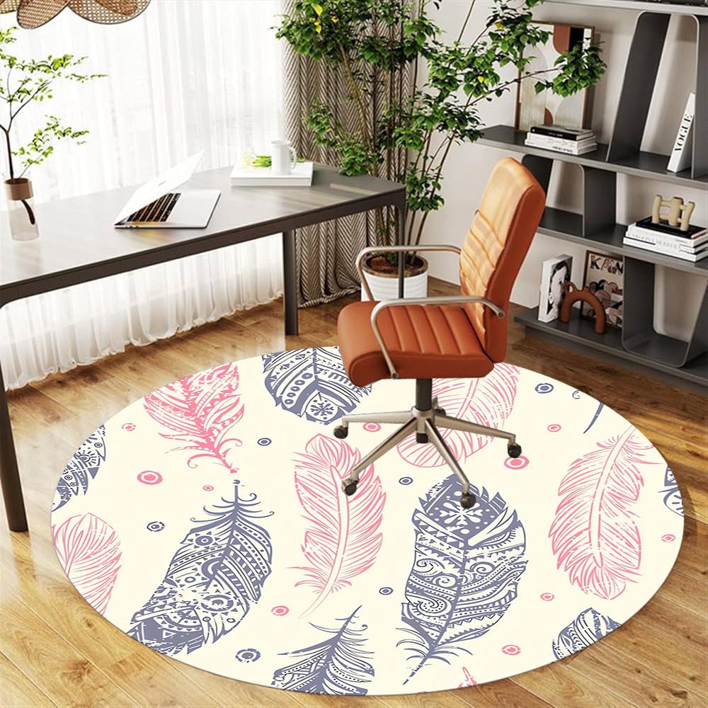 1pc feather pattern Round Chair mat Area Rug - Non-Slip, Floor Mat for Office, Bedroom, and Indoor Decor c1118022