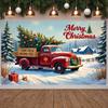 Christmas Tree Banner Green Pine Trees Christmas Decor Banner Farm Christmas Banner Vintage Truck