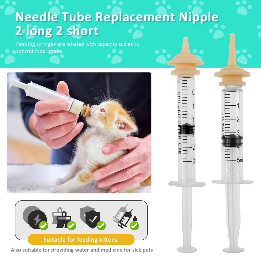 Pet Feeding Device Set Cat Dog Bottle Feeding Silicone Nipples Syringe Kitten and Puppy Suit Newborn Medication Device