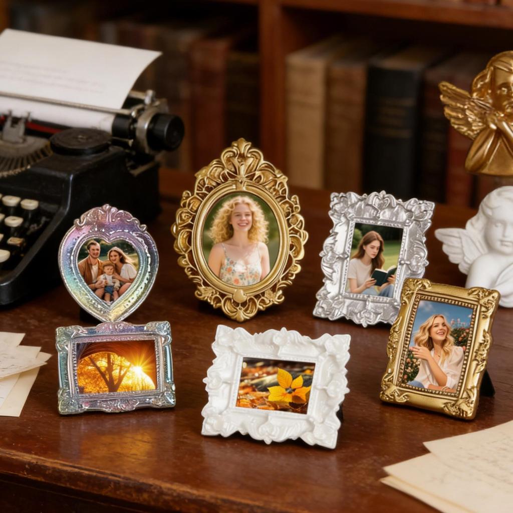 Vintage Mini Picture Frames 9 Pieces Tiny Antique Small Vintage Photography Decor Mini DIY Picture Display Frame for Photography