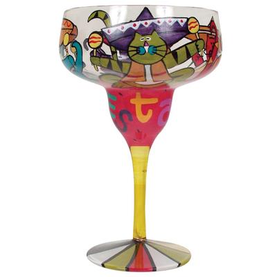Coyote Feline Fiesta Hand-Painted Margarita Glass