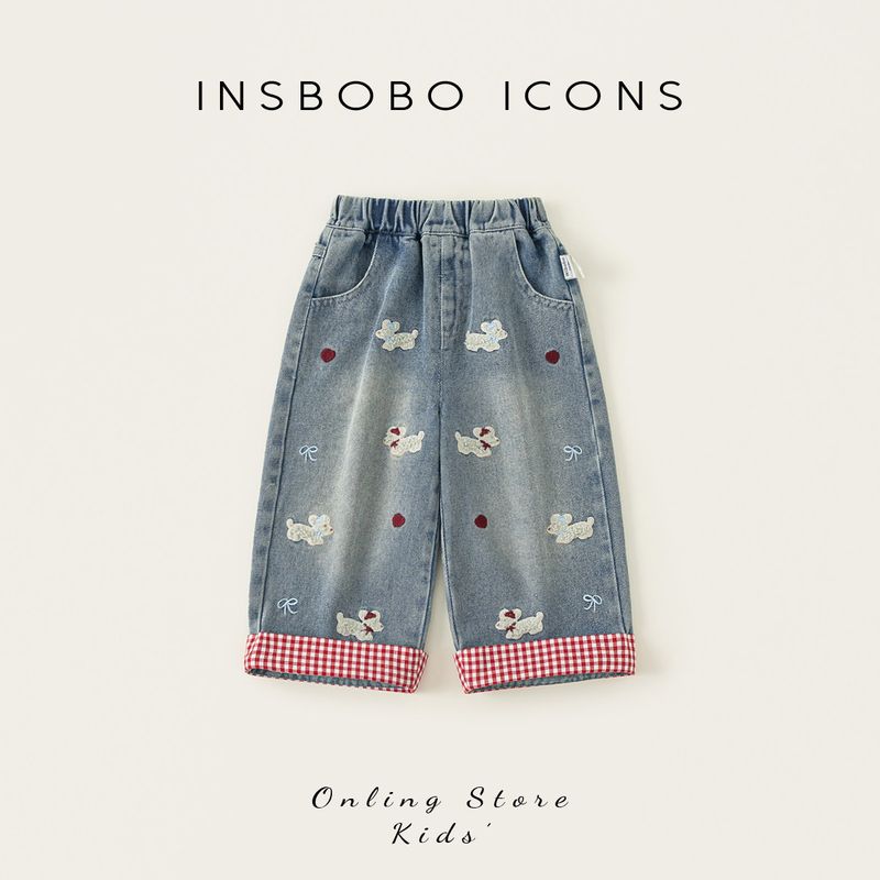 Insbobo Girls Pants 2026 Summer New Style Baby Girl Jeans Stylish Straight-Leg Pants Children s Summer Wear Cowboy Blue 100