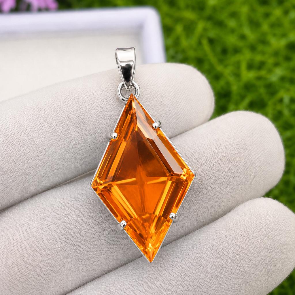 70 Ct Natural Orange Topaz Pendant 925 Sterling Silver Fancy Gemstone Jewelry