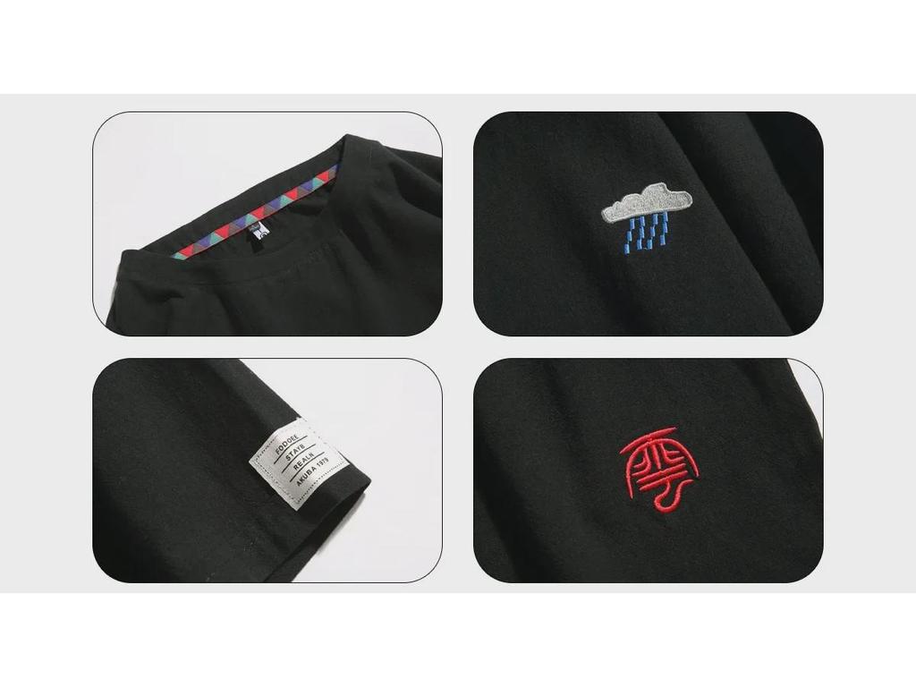 Men's Summer Cotton-Linen Short-Sleeve Chinese Style Embroidered Casual T-Shirt