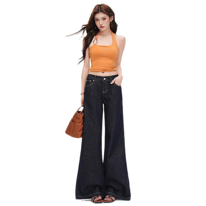 Spice girl low-rise slightly pulled jeans women's autumn new models do not stick to the legs loose wide-leg thin flared pants