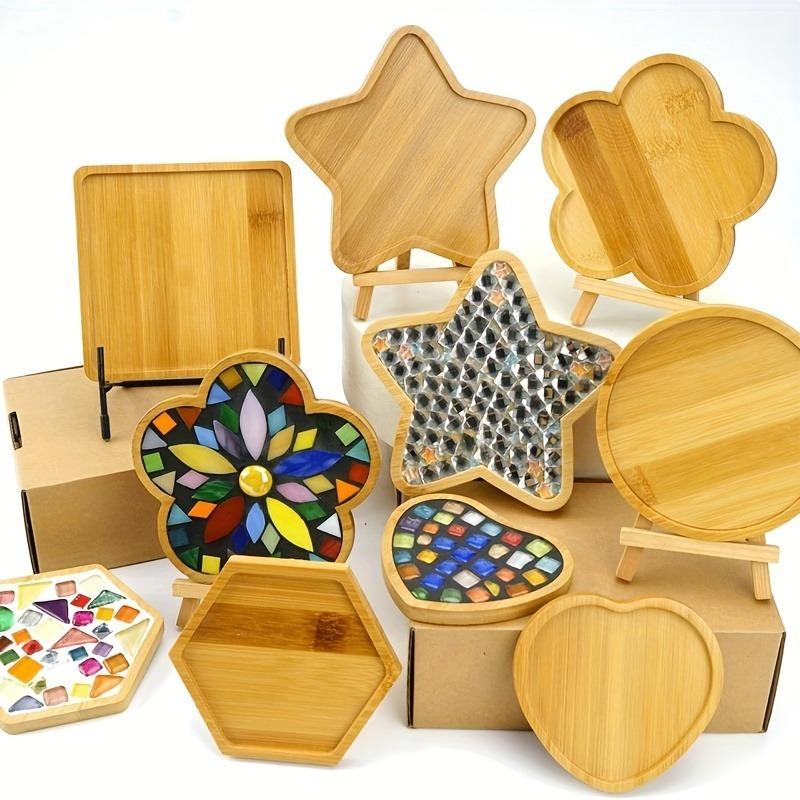 6pcs DIY Wooden Coaster Set - Refillable Mosaic Craft Kit with Heart, Circle, Star, Hexagon, Flower, Hexagon Shapes - Ideal for Home Dec