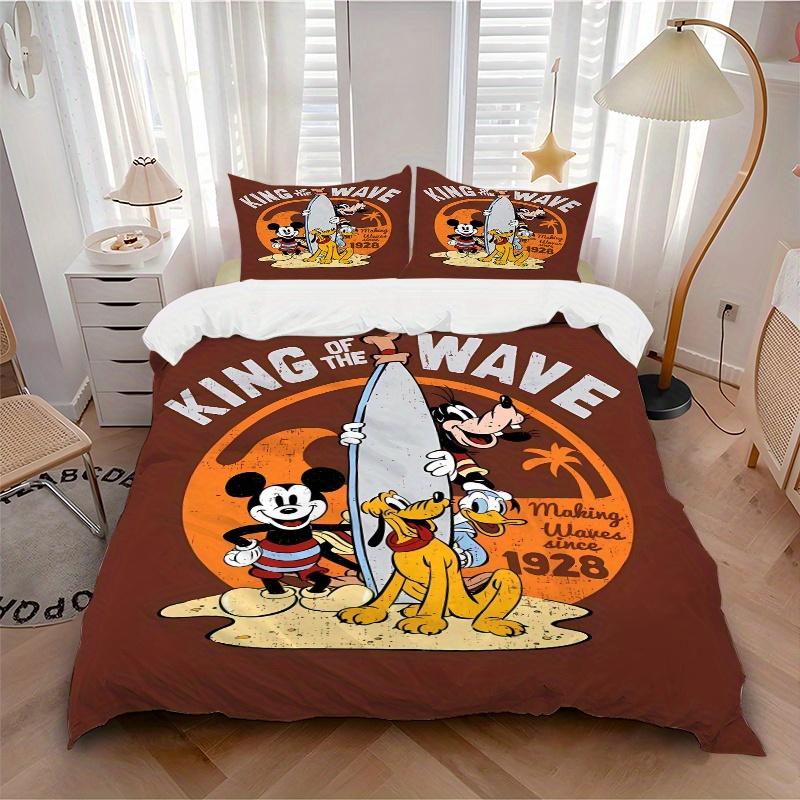 3pcs Characters Surfing Bedding Set Includes Quilt Cover and Pillowcases, Suitable for All Seasons Q006