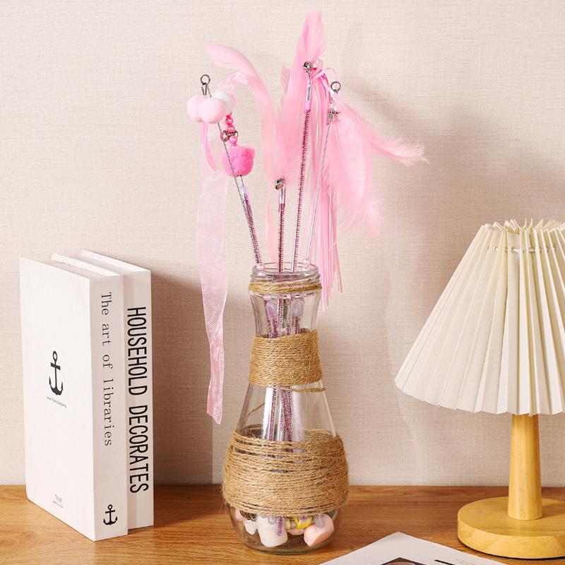 Simulation Feather Interactive Cat Toy Satin Ribbon Bell Cat Stick Toys Kitten Playing Teaser Wand Supplies Accessories