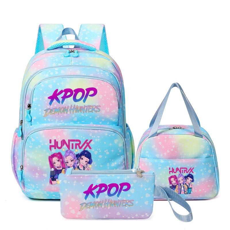 Girls' Group Printed Backpack, Teenage Girl Student Schoolbag, Children'S Large-Capacity Schoolbag Three-Piece Set