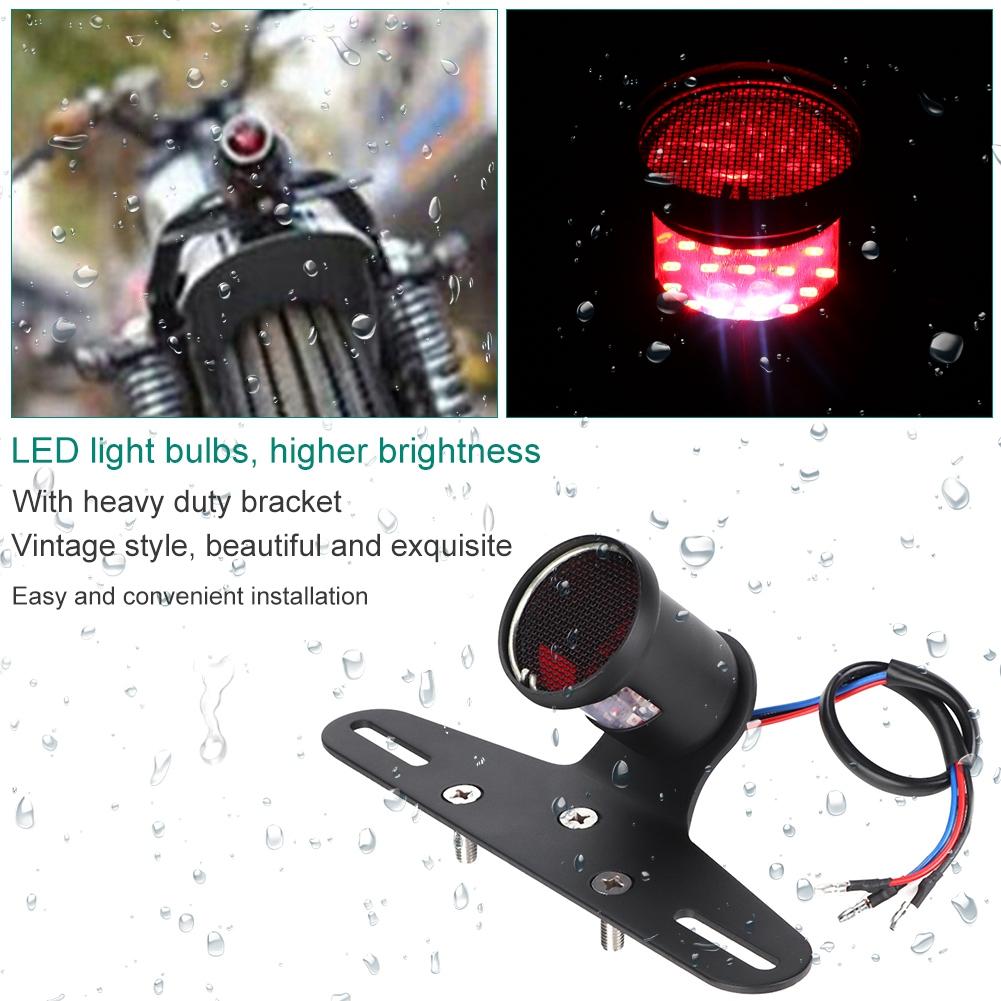Vintage Style Motorcycle LED Light Universal Tail Brake Light Lamp With License Plate Bracket