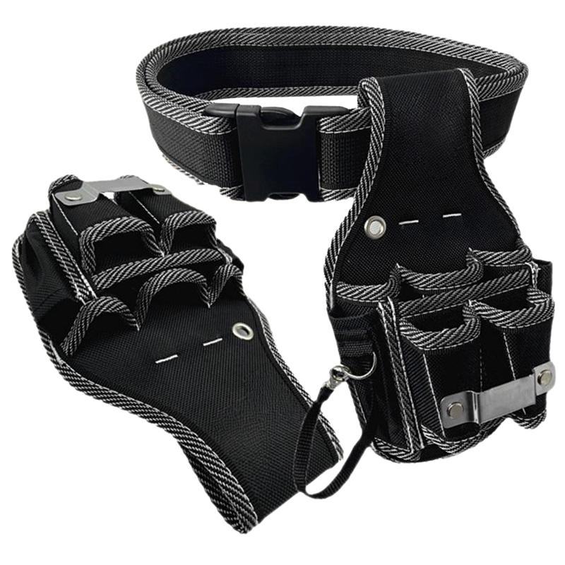 A96I-Canvas Tool Bag Replacement Carpentry Waist Bag Small Black Oxford Cloth Electrician Bag Hardware Tool Waist Bag Belt