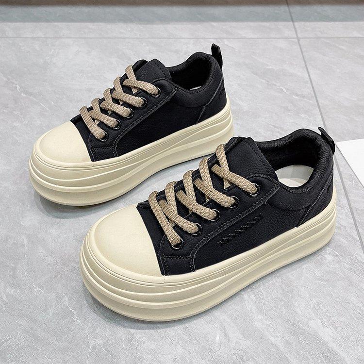 2026 Autumn Single Shoes Platform Plush Board Shoes Heightening Casual Sports Shoes Lace-up Women's Shoes