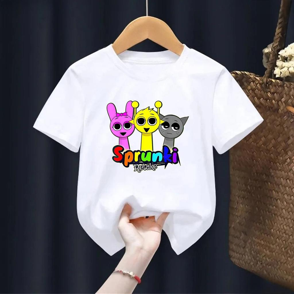 Cartoon Sprunki Cartoon Printed Summer Childrens Clothing Childrens Birthday Digital Gift Short Sleeve Top