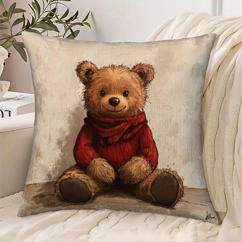 1pc Teddy Bear-Shaped Cushion Cover Suitable for Home, Sofa, Bed & Office Decor - Soft Polyester Plush Pillowcase with Zipper Closure, Machine Washabl