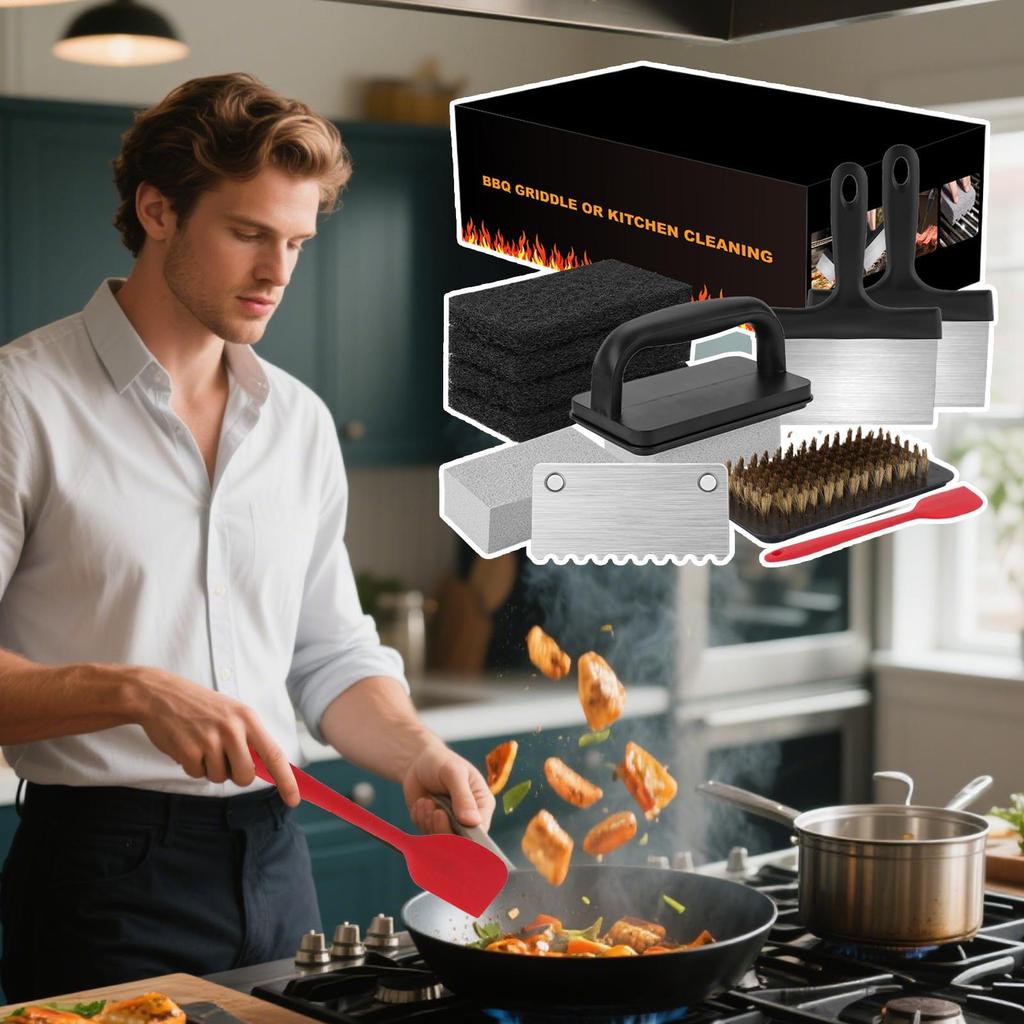 Grillreinigungskit Grillreinigungspads Hitzebeständiger Schrubber Ergonomisch Für Schaufel Kochutensilien Picknick Kochgeschirr Food Truck