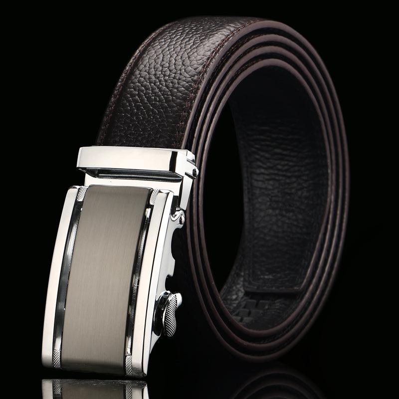 Brown Open Edge Cowhide Belt  Men's Real Cowhide Business Casual Automatic Buckle Belt