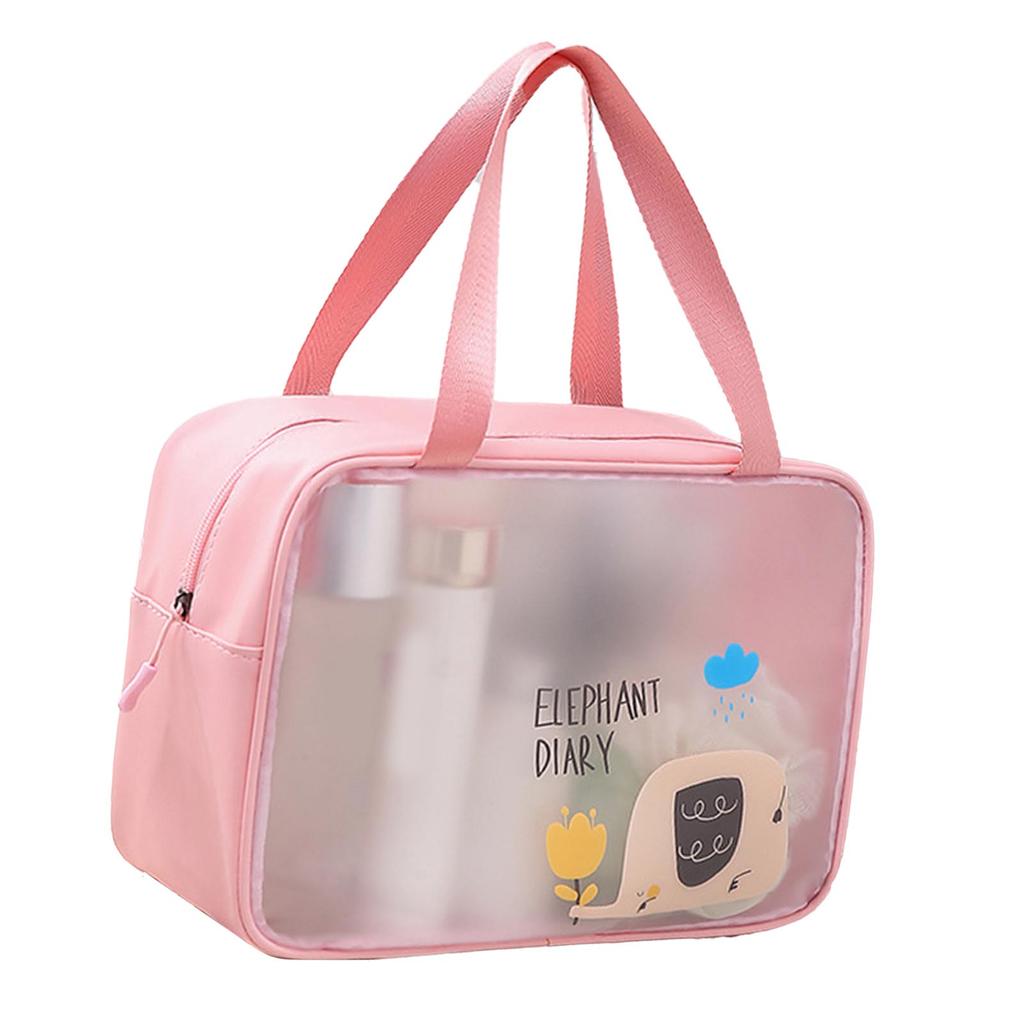 Cosmetic Bag PU PVC Clear Cartoon Pattern Handheld Waterproof L Size Makeup Bag for Swimming Toiletry Pink