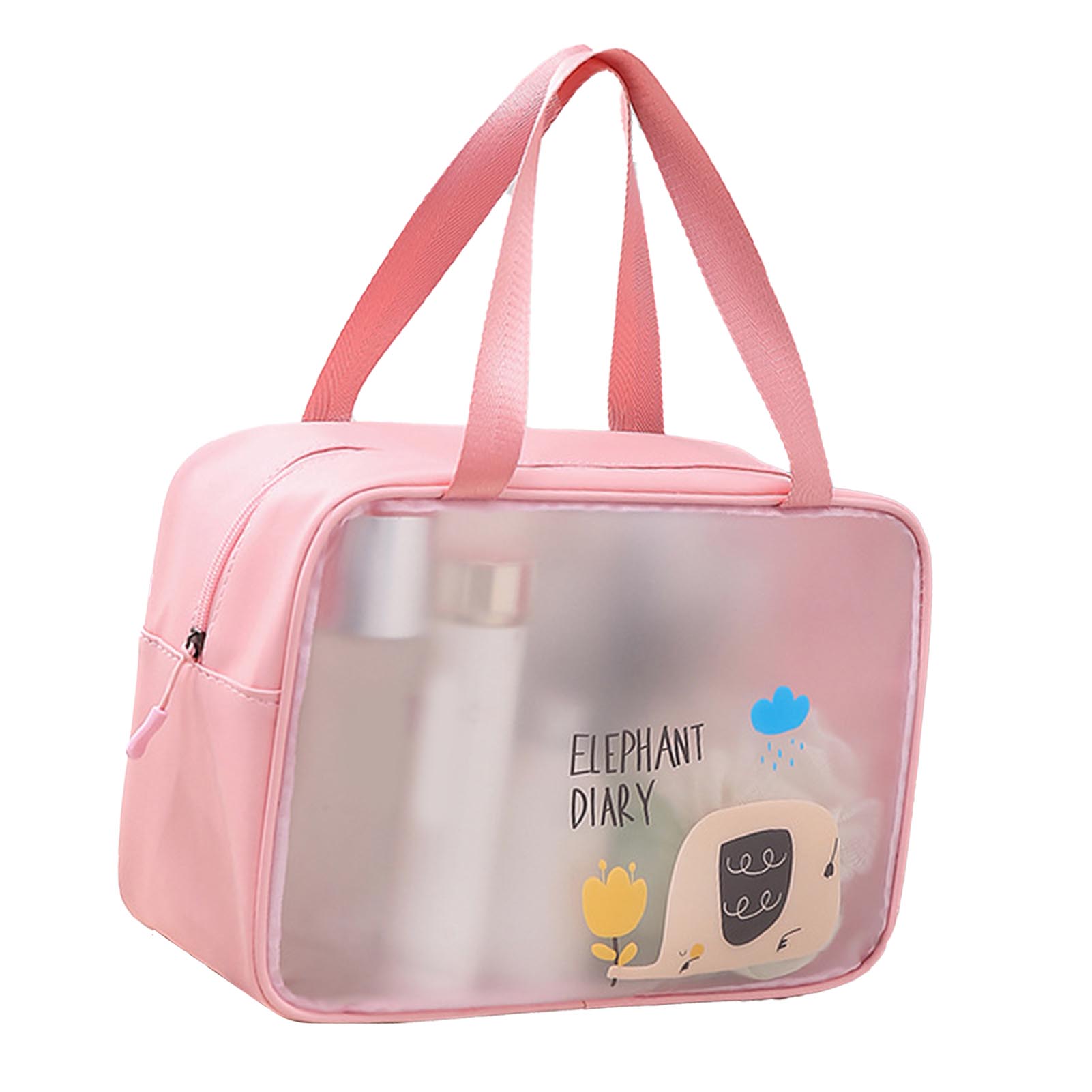 

Cosmetic Bag PU PVC Clear Cartoon Pattern Handheld Waterproof L Size Makeup Bag for Swimming Toiletry Pink рожевий