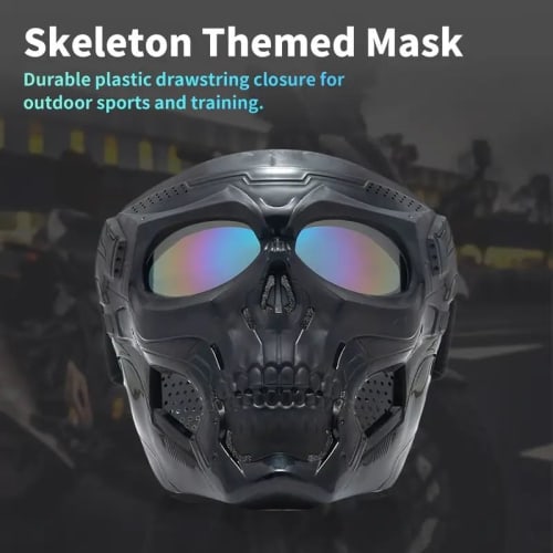 THREE RABBITS Skeleton Mask with Skull Face - Durable, Outdoor Sports, Training, Airsoft, Halloween Costume, Cool, Unique Skeleton Design (Black with