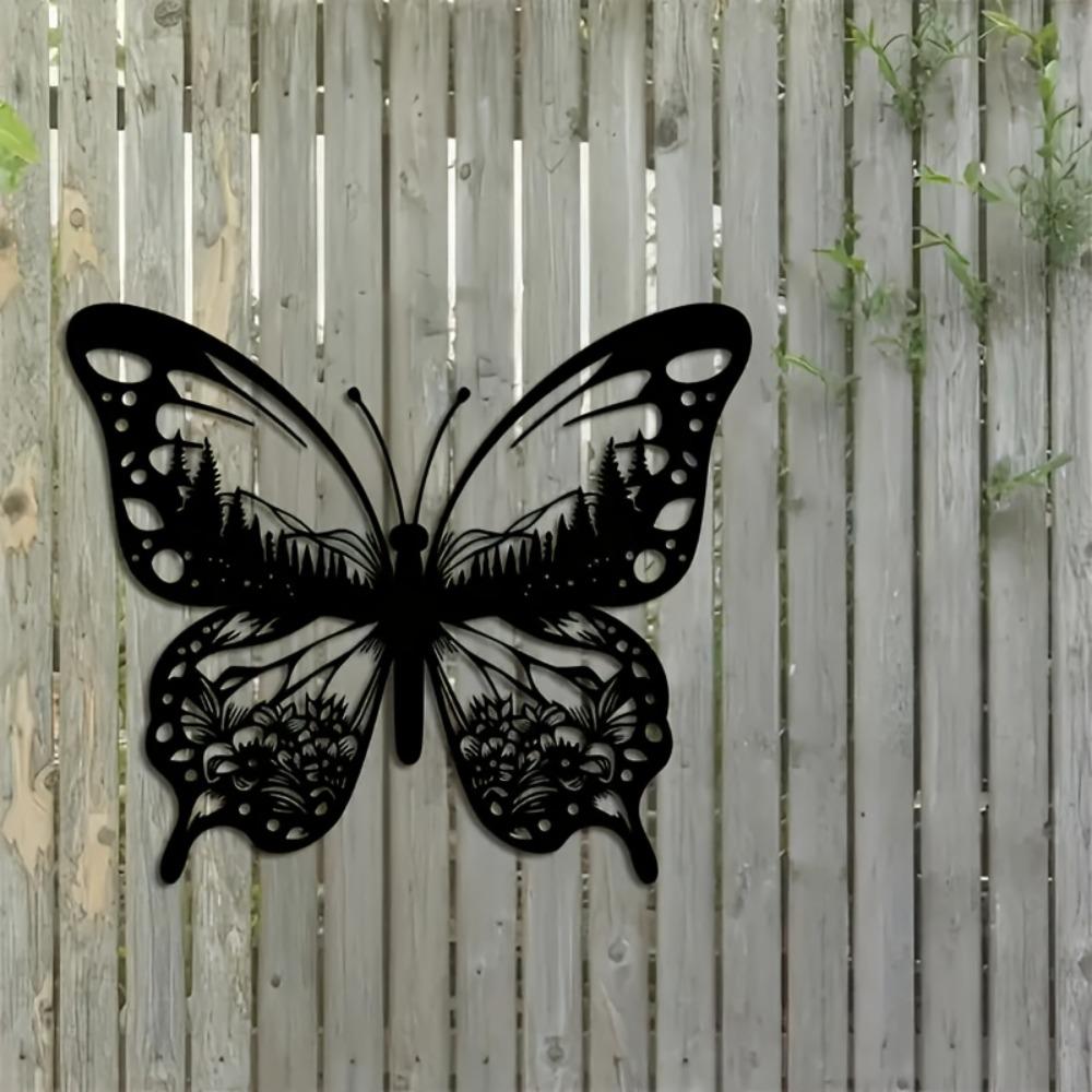 Metal Butterfly Wall Art Black, Large Garden Decor Outdoor, Indoor Hanging Sculpture for Living Room Balcony Terrace, Wedding Housewarming Gift