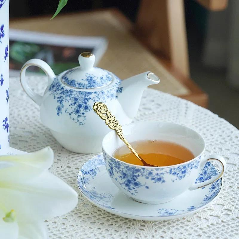 English Flower Teapot Classical Blue and White Daisy Pot Home Ceramic Cup and Saucer Phnom Penh Afternoon Flower Teaware Set