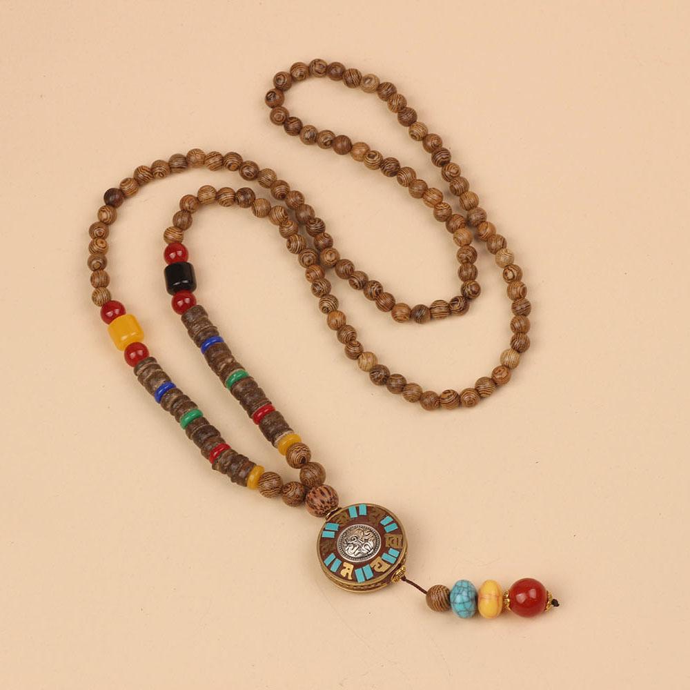 Originální etnický retro dlouhý řetízek na svetr, Nepálské vintage doplňky, Tibetský styl, Literární a univerzální náhrdelník pro muže a ženy