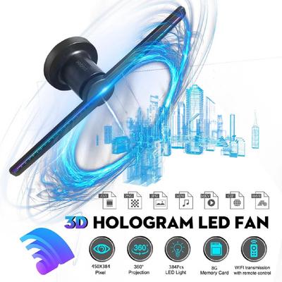 Neue 3D-LEDs 384 Lampenperlen HD Fernbedienung Hologramm-Fan Projektor Werbedisplay WIFI Holografischer Display-Player 16W-32W