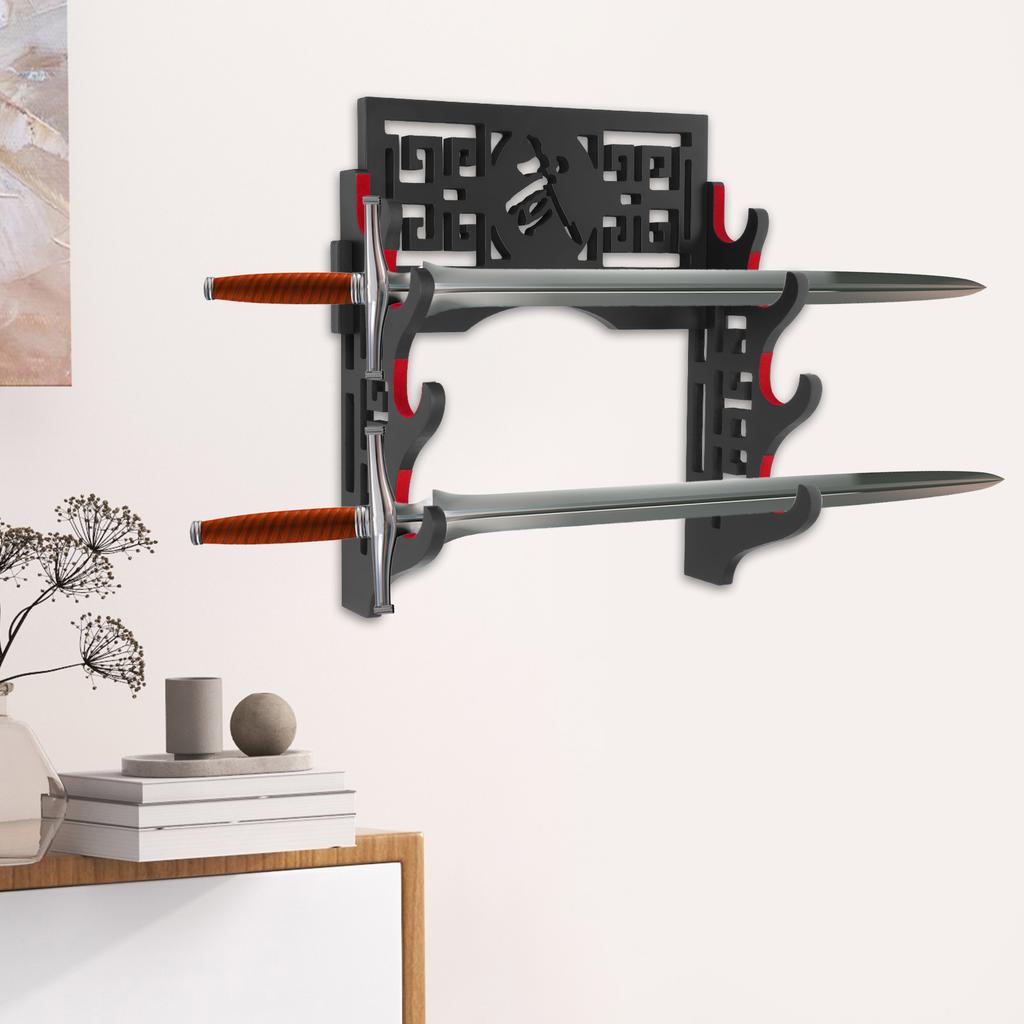 Wood Katana Stand with Velvet Padded Hook  2/4 Tiers Wall Mount Sword Holder Decorative Sword Stand Black Katana Holder