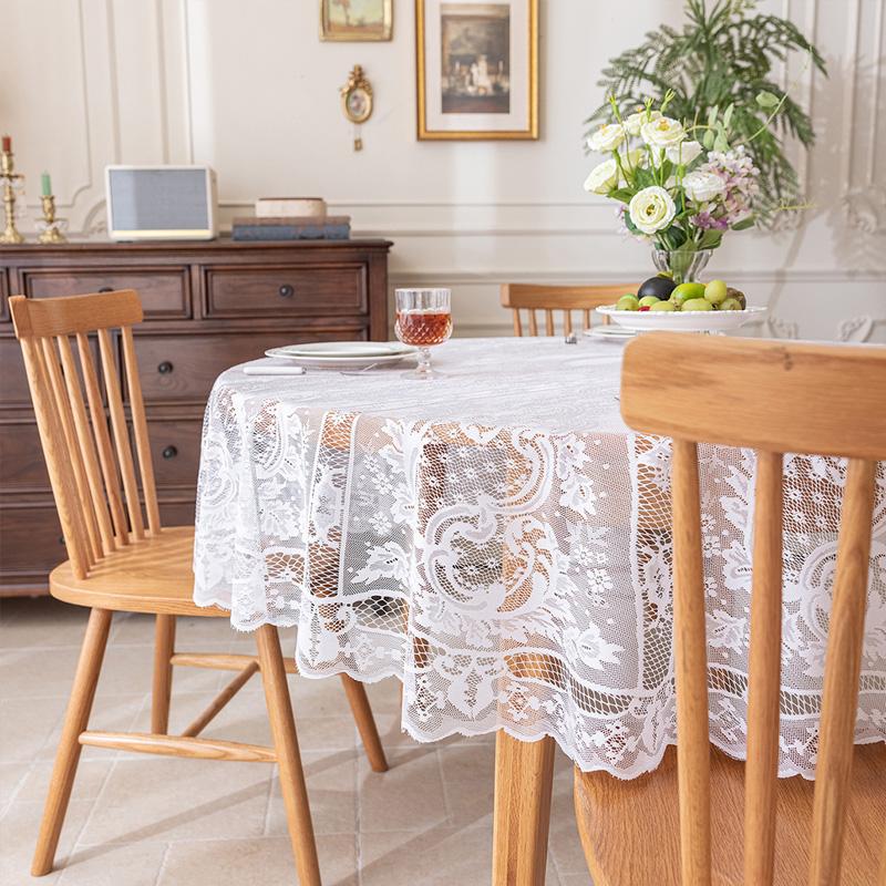 1Pc Lace Vintage 180CM Dust-proof Terylene White Tablecloth Tablecover Desk