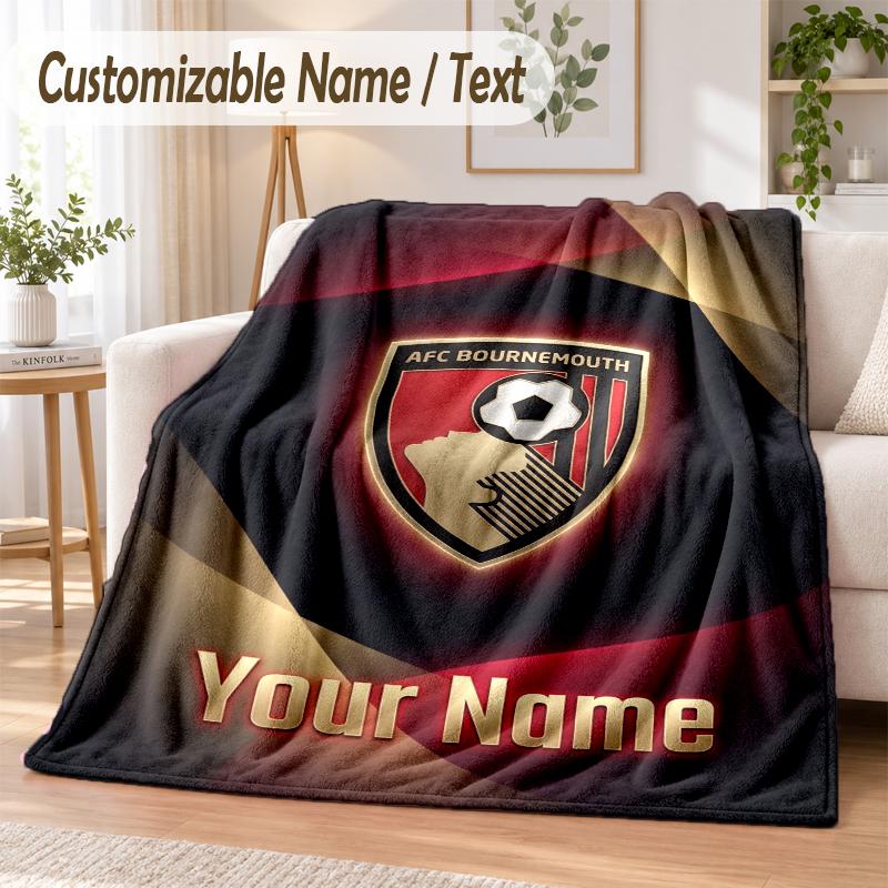 Custom Text Flannel Blanket Bournemouth Football Print Warm Cozy Blanket Home Sofa Bedding