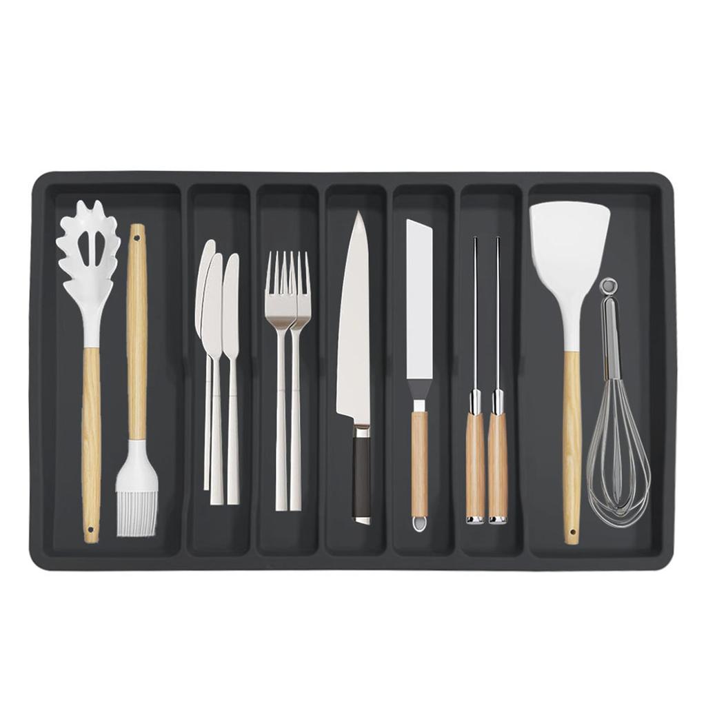Flexible Silicone Cutlery Tray with Seven Compartments Non Slip Silverware Drawer Organizer Kitchen Utensil Holder