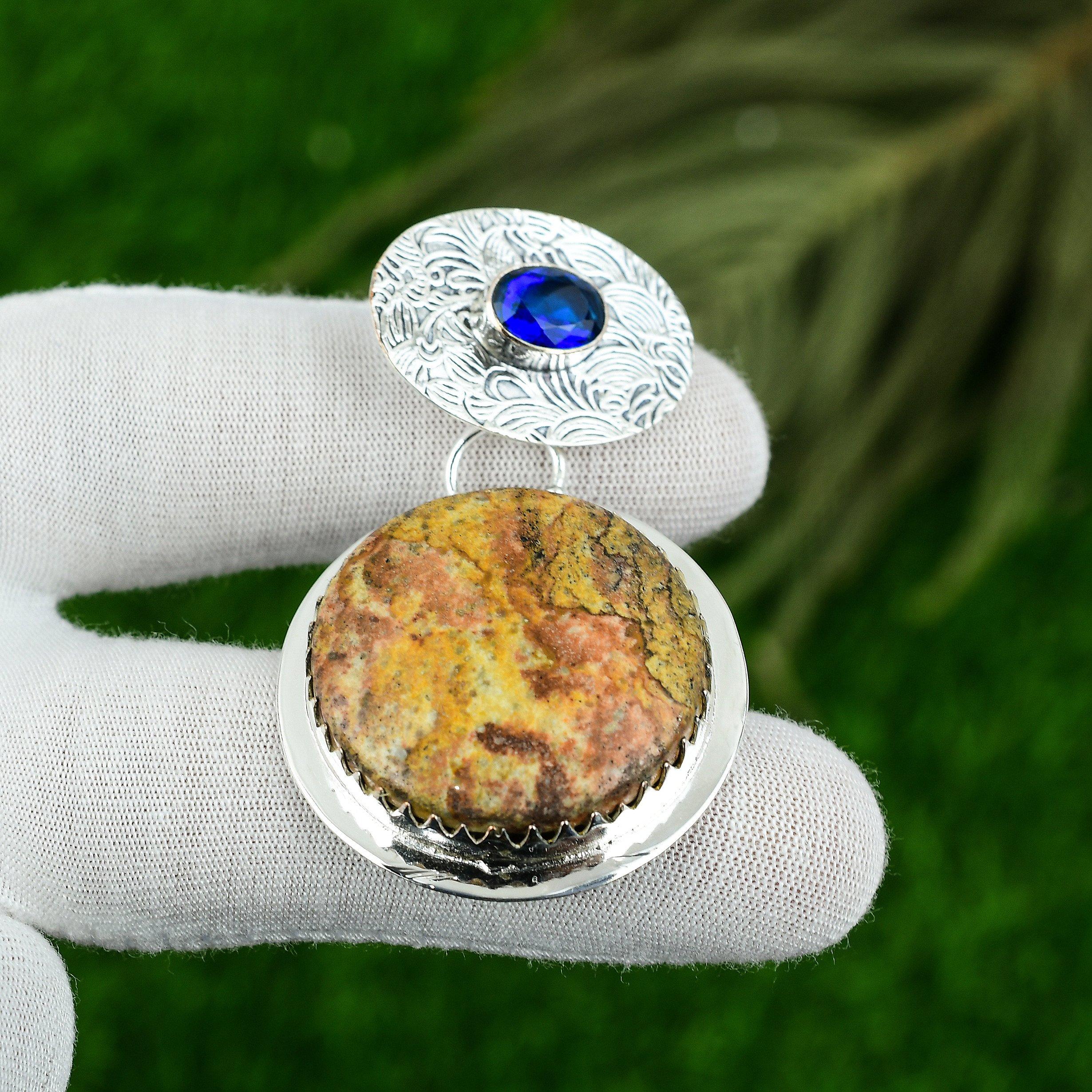 Wedding Gift For Her 925 Sterling Silver Natural Picture Jasper Gemstone Pendant