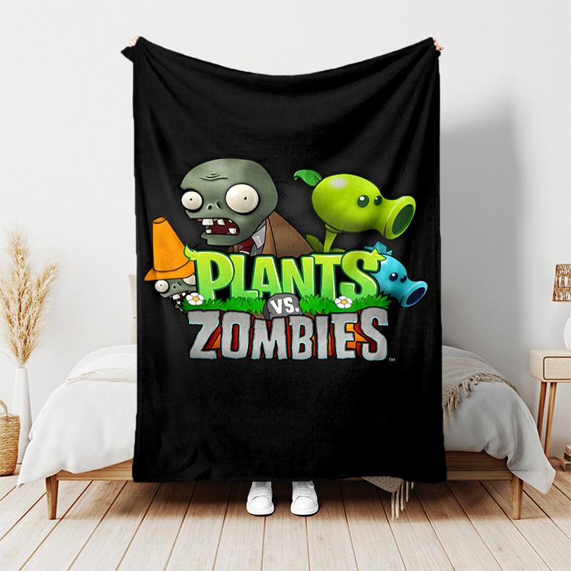 1pc Blanket Plants vs. Zombies Print Design, Lightweight Blanket for Sofa, Bed- Soft &Warm, Gift for All Seasons like Christmas, Halloween