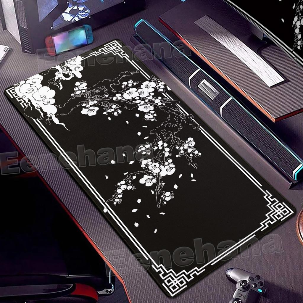 XXL Japan Cherry Blossom Mouse Pad Large Laptop Gaming Black & White Sakura Anime Office Carpet Gamer Keyboard Computer Deskmats