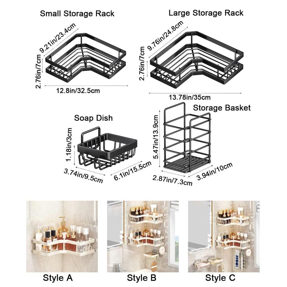 1Pc/3Pcs/5Pcs Wall Mounted Corner Storage Shelf Carbon Steel Shampoo Storage Rack  For Home