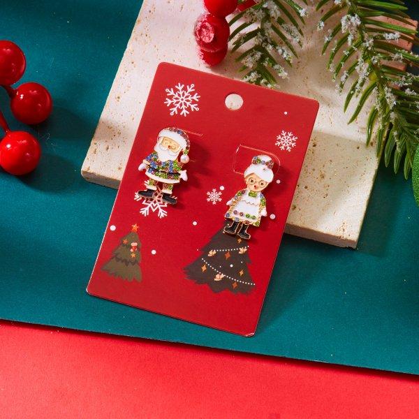 

Christmas Santa Full Zircon Red Green Snowman Gingerbread Man Cookies Earrings Holiday Dangle Drop Jewelry Gift for Women Girl