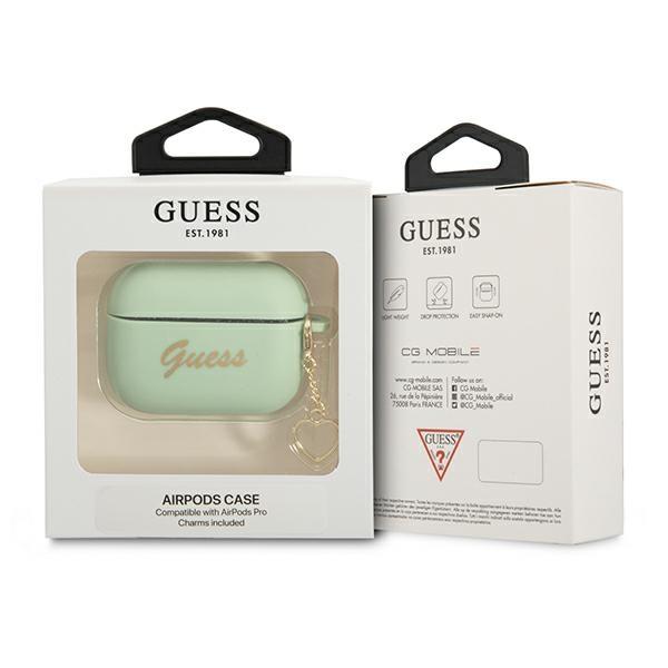 Guess Guaplschsn Airpods Pro Cover Zielony/Green Silicone Charm Heart Collection